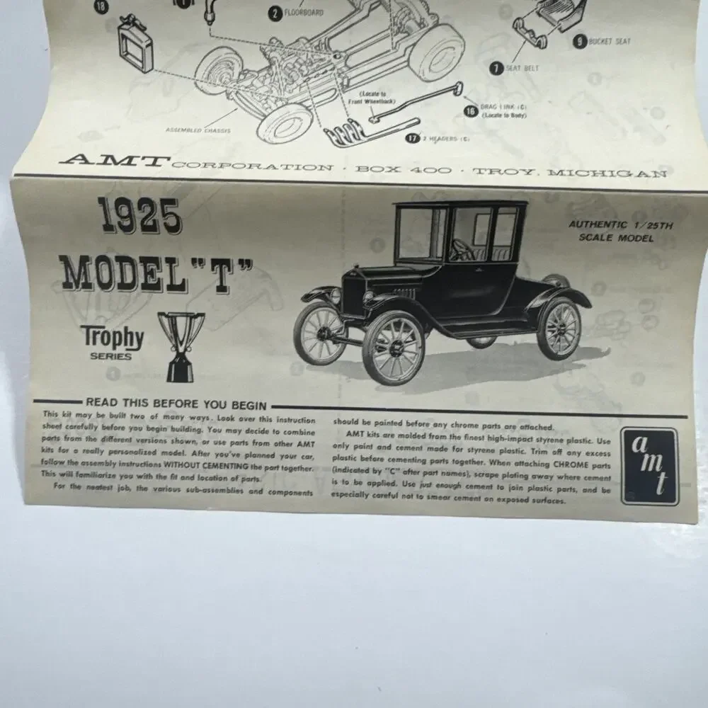 Vintage AMT 1925 Ford Model T 3n1 1/25 Model Kit Original Issue Unbuilt Open Box